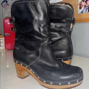 UGG Australia Black 1958 Lynnea Black Leather Heeled Boots